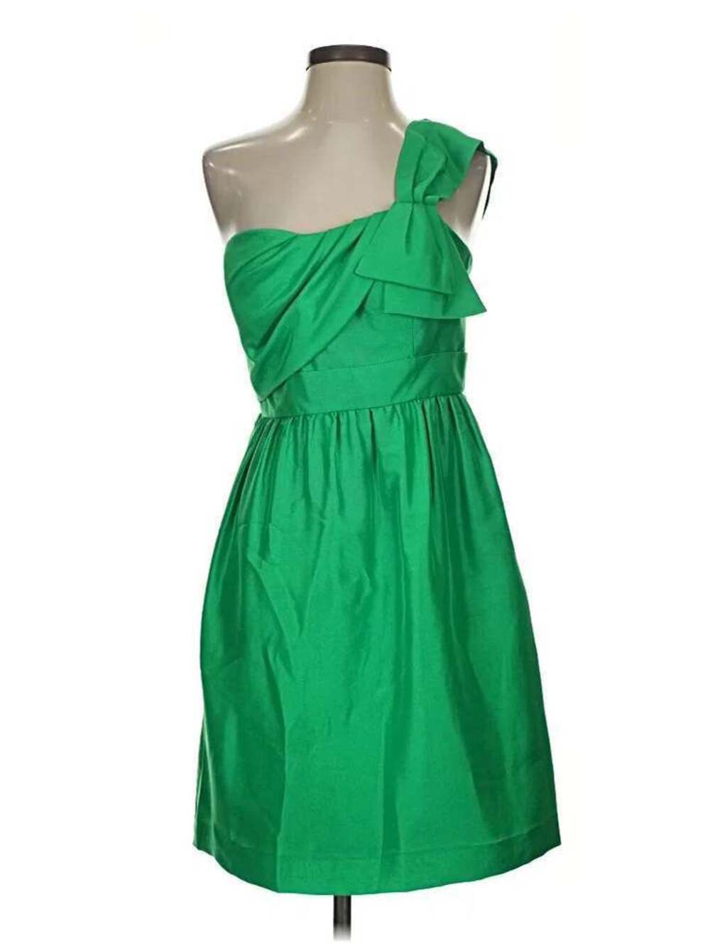 Jenny Yoo Collection Size 6 Green 100% Silk One-Shoulder Bow Cocktail Dress